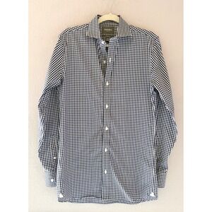 Bonobos Tailored Slim Fit Gingham Dress Shirt Navy‎ White Preppy Oxford Sz 15/34